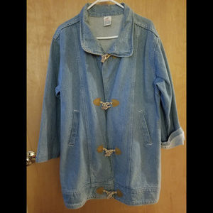 Unique Long Light Wash Jean Jacket Size Medium